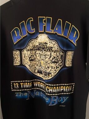Ric Flair "Nature Boy" Championship Tee - Black with Blue and Gold Graphic